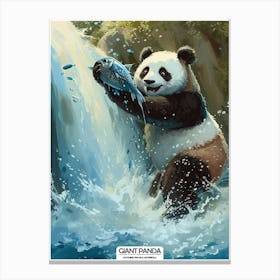 Giant Panda Catching Fish In A Waterfall 2 Canvas Print