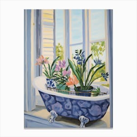 A Bathtube Full Iris In A Bathroom 2 Canvas Print