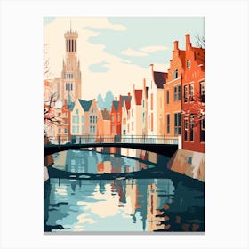 Vintage Winter Travel Illustration Bruges Belgium 5 Canvas Print