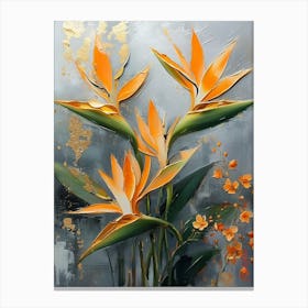 Gold Plated Orange Strelitzia Reginae Flowers Canvas Print