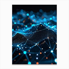 Abstract Net With Glowing Geometric Dots And Grid Waves Connecting Polygons In A Futuristic Infogra (5) Canvas Print