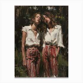 Two Women In Red Pants Canvas Print