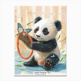 Giant Panda Cub Playing With A Butterfly Net Poster 4 Canvas Print