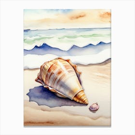 Seashell on the beach, watercolor painting 3 Canvas Print
