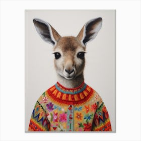 Baby Animal Wearing Sweater Kangaroo 3 Canvas Print