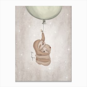 Sloth Siblings Flying Green Balloon Canvas Print