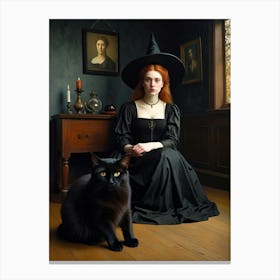 Witch And Cat Canvas Print