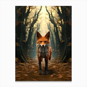 Fox Walking Through A Forest Realism Illustration 1 Canvas Print