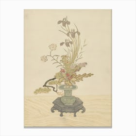 Ikebana bloemstuk in groene vaas Canvas Print