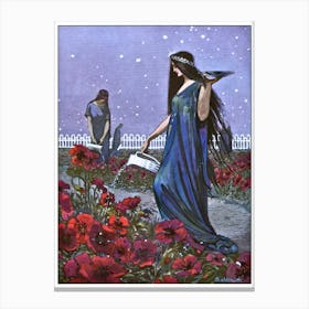 Vintage Illustration Fairy Maidens Watering the Night Garden
Illustration by Alexander Hubert von Volborth from the book "Der Elfenraub/The Elf Theft", 1910 Canvas Print