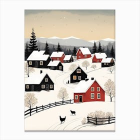 Scandinavian Village Scene Painting (16) Canvas Print