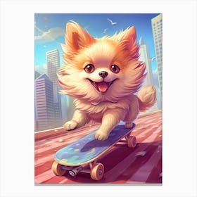 Pomeranian Dog Skateboarding Illustration 2 Canvas Print