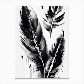 Feather And Birds 1 Symbol Black And White Painting Canvas Print