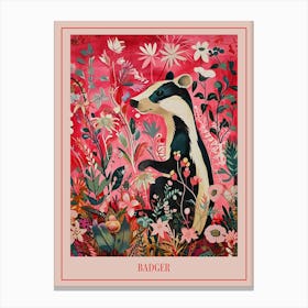 Floral Animal Painting Badger 3 Poster Canvas Print