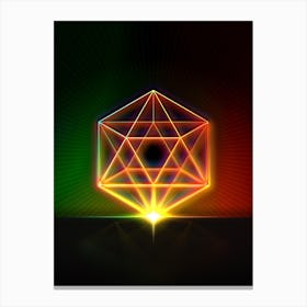 Neon Geometric Glyph in Watermelon Green and Red on Black n.0321 Canvas Print