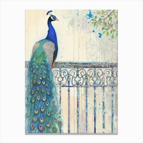 Peacock On French Metal Railing 2 Canvas Print