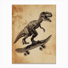 Vintage Sinornithosaurus Dinosaur On A Skateboard 3 Canvas Print
