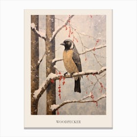 Vintage Winter Animal Painting Poster Woodpecker 4 Canvas Print