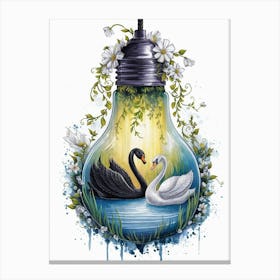 Swans In A Light Bulb Canvas Print