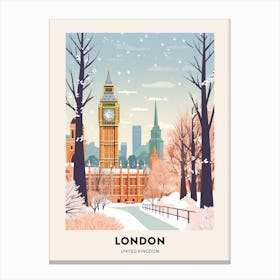 Vintage Winter Travel Poster London United Kingdom 1 Canvas Print