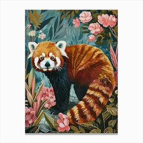 Floral Animal Painting Red Panda 1 Canvas Print