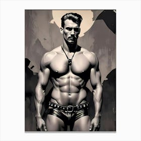 Jeffrey Hunk Man In Leather Gay Themed Monochrome Art Canvas Print