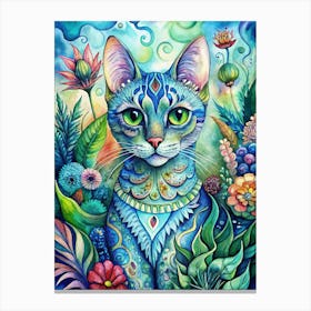 Colorful Floral Cat Art About Mystical Cat Canvas Print