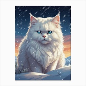 White Cat In The Snow Canvas Print