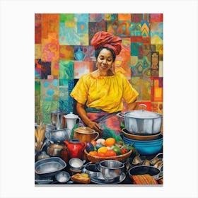 Afro Cooking Pencil Drawing Patchwork 4 Canvas Print