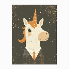 Unicorn In A Suit & Tie Mocha Muted Pastels 2 Canvas Print