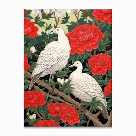 Japanese Tea Camellia And Birds Vintage Japanese Botanical Canvas Print