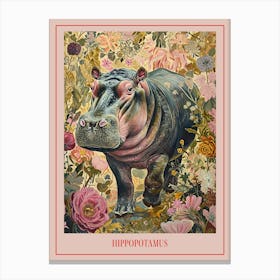 Floral Animal Painting Hippopotamus 1 Poster Canvas Print