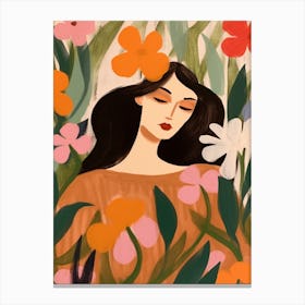 Woman With Autumnal Flowers Impatiens 2 Canvas Print