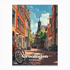 Groningen Netherlands Bicycle Travel Illustration Canvas Print