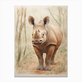 Vintage Illustration Of A Rhino Walking Through The Jungle 1 Canvas Print