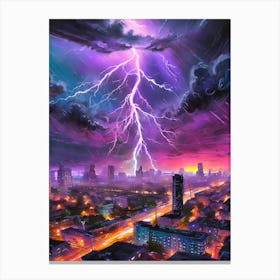 Electric Energy Of A City During A Thunderstorm Canvas Print