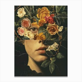 vintage portrait with flowers Canvas Print