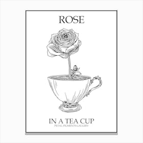 Rose In A Tea Cup Line Drawing 2 Poster Canvas Print