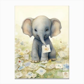 Elephant Painting Collecting Stamps Watercolour 1 Canvas Print