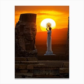 A Digital Painting Capturing The Merging Of Different Eras A Monumental Statue Of A Woman Holding T (2) 2 Canvas Print