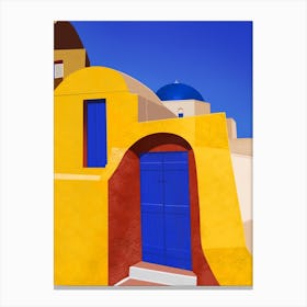 Blue Doors And Yellow Walls Santorini Canvas Print