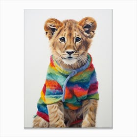 Baby Animal Wearing Sweater Lion 3 Canvas Print