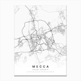 Mecca Saudi Arabia White Map Canvas Print