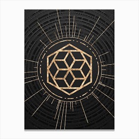Geometric Glyph Symbol in Gold with Radial Array Lines on Dark Gray n.0295 Canvas Print
