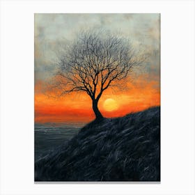 Sunset Tree, Romantic Monochrome Charcoal style Leinwandbild