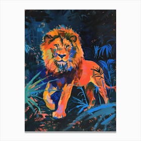 Asiatic Lion Night Hunt Fauvist Painting 4 Canvas Print