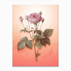 Pink French Roses Vintage Botanical in Peach Fuzz Hishi Diamond Pattern n.0254 Canvas Print