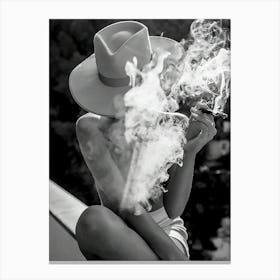 Cowgirl Woman Smoking Cigar Canvas Print