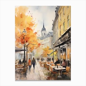 Oslo Norway In Autumn Fall, Watercolour 4 Canvas Print