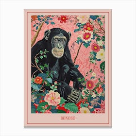 Floral Animal Painting Bonobo 2 Poster Canvas Print